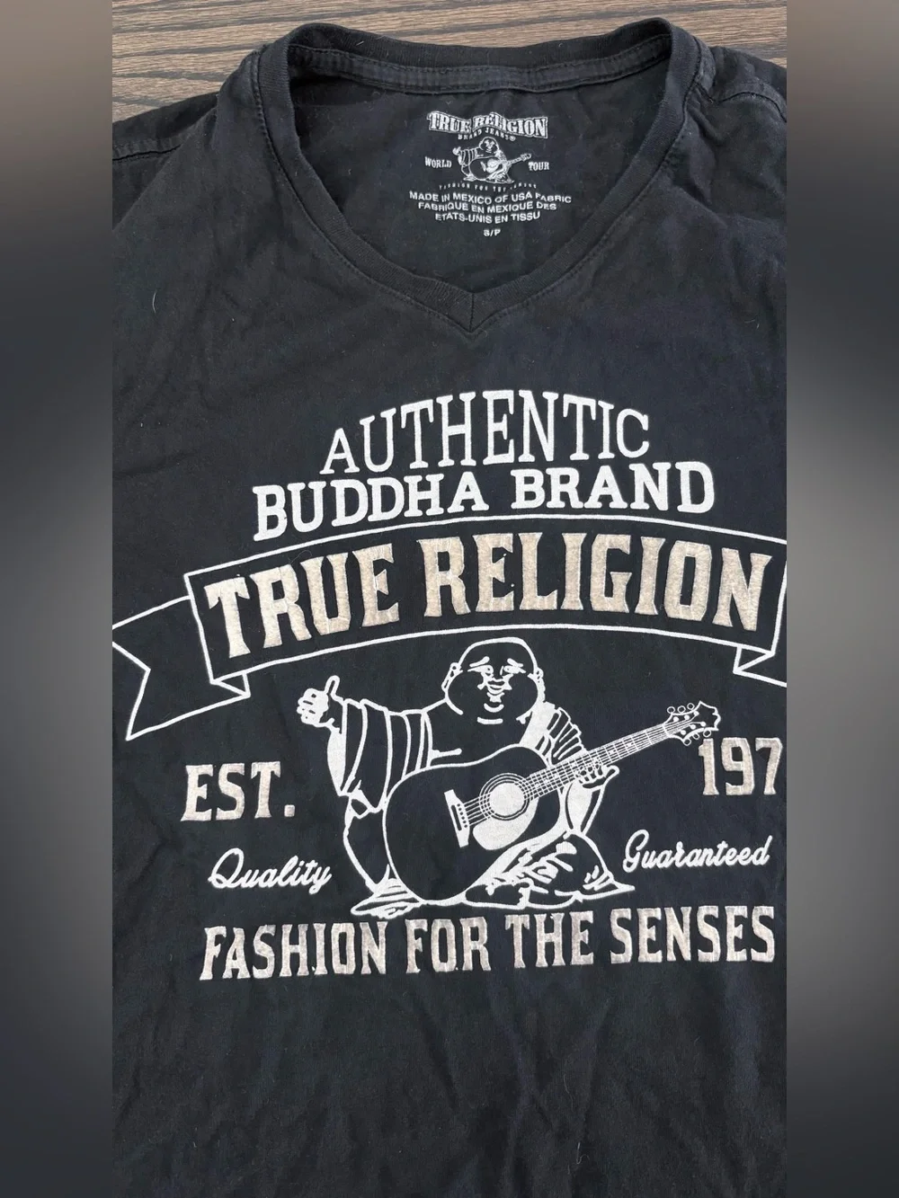 True Religion Black Short-Sleeve Graphic Tee with White Logo